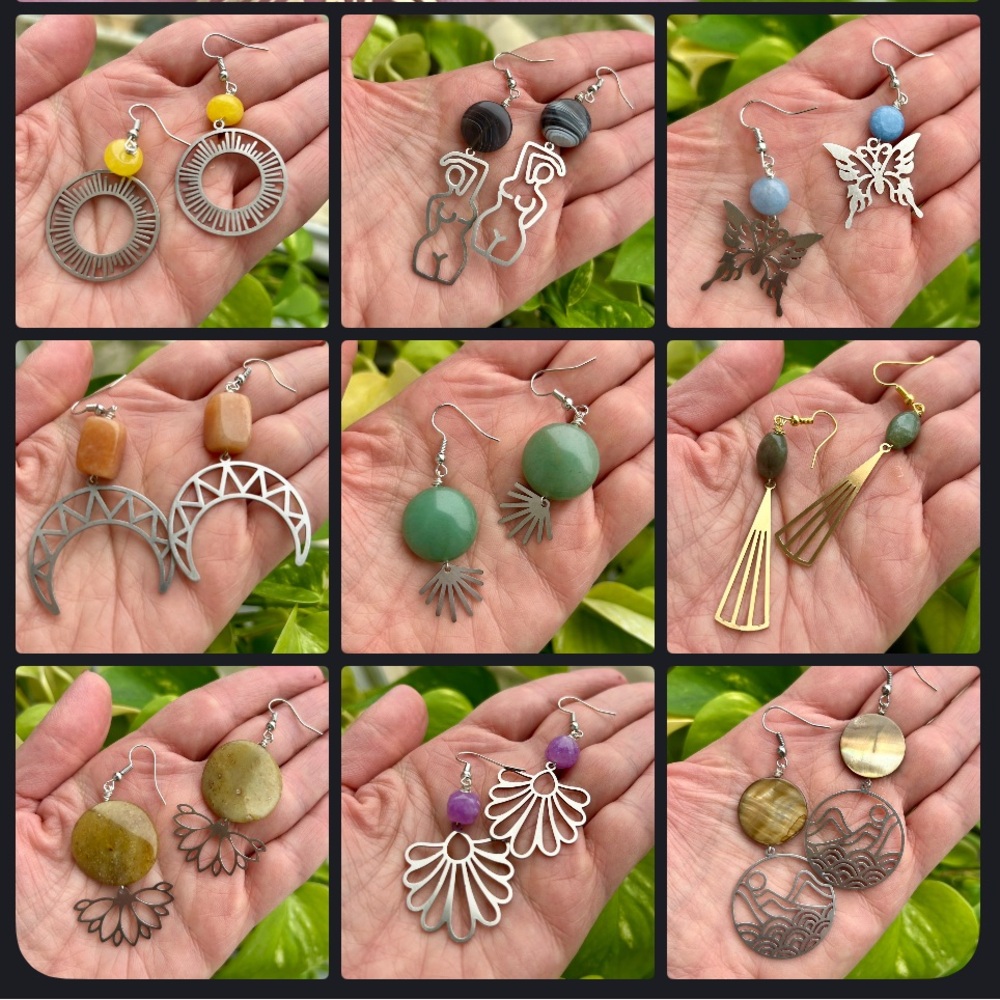 Handcrafted Gemstone and Laser Cut Charm Earrings